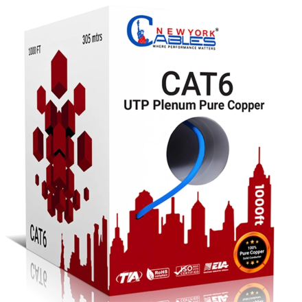 Cat6 Plenum Pure Copper CMP 550MHz 1000ft Ethernet 23AWG UTP Cable