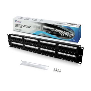 Cat6a Patch Panel 48-Port Unshielded Horizontal Rack Mount 2U